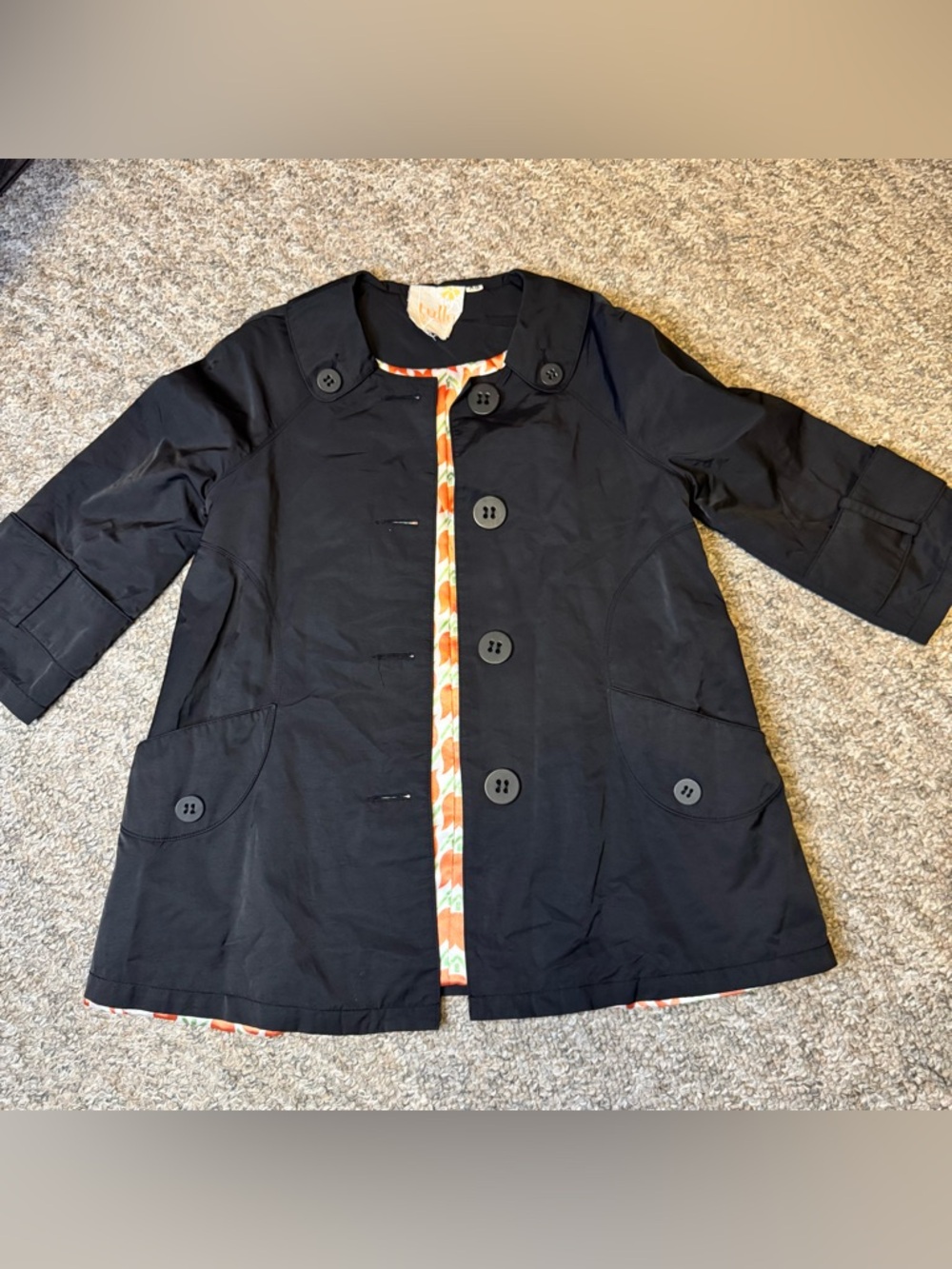 Tulle black coat with orange tulip print lining